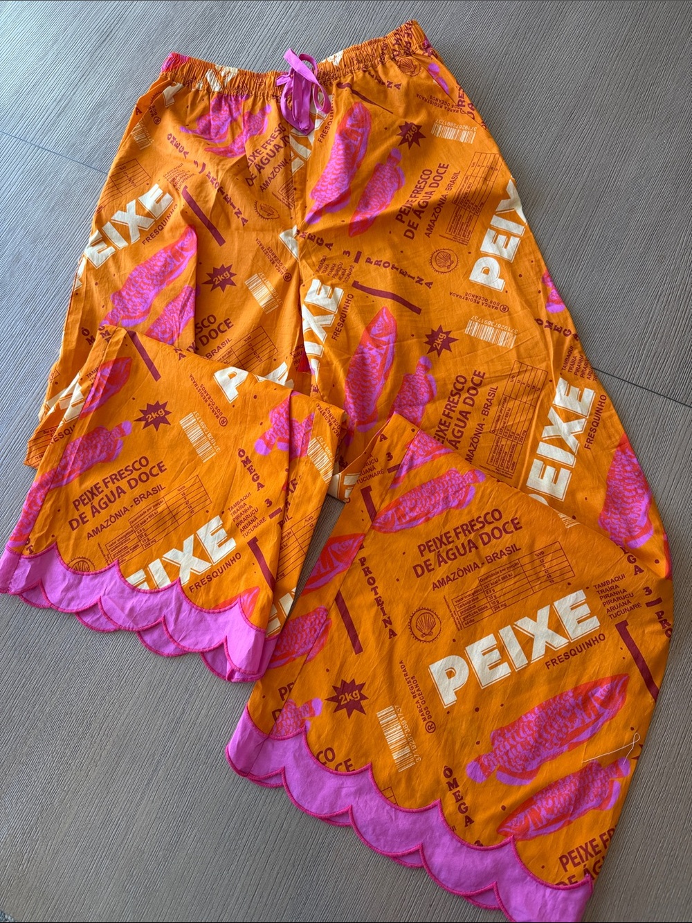 Farm Rio x Anthropology Orange & Pink Graphic Scallop Hem wide-leg pants